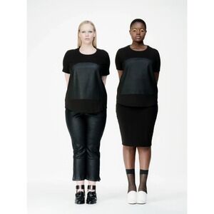 Universal Standard Tee Women S Oversized Chic Black Faux Leather Panel Edgy Chic